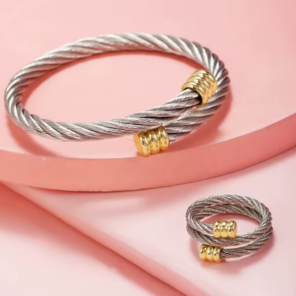 🌟 Bangle Bracelet Ring Set Staiy Steel No Fade Color